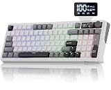 RK ROYAL KLUDGE M100 Wireless Mechanical Keyboard w/Screen & Dual Knobs, Tri-Mode Gasket Mount Gaming Keyboard with Number Pad, Hot Swappable Cream Switch, White