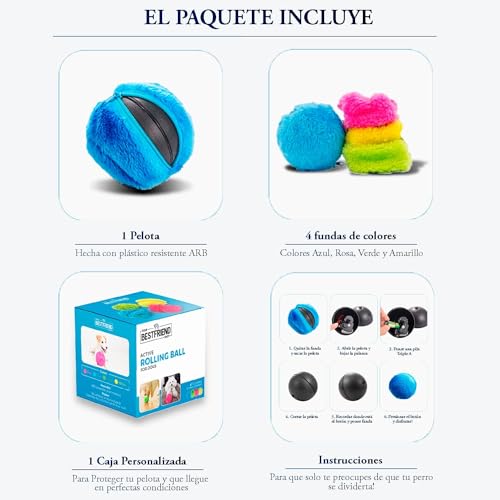 CREADY® Active Rolling Ball Pelota interactiva, Juguete se Mueve Sola con 4 Fundas de Colores, para Perros y Cachorros - imagen 4