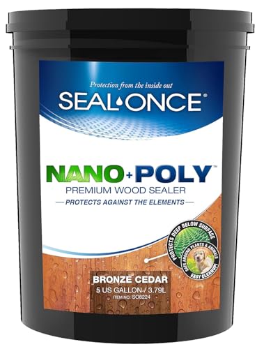 Seal-Once Nano+Poly Penetrating Wood Sealer with Polyurethane - Premium Waterproof Sealant - 5 Gallon & Bronze Cedar