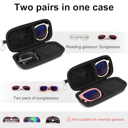 Image of Double Eyeglasses Case Hard Shell Dual Sunglasses Organizer with Zipper Closure Travel Eyewear Storage for Vehicle