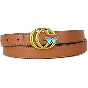 Relang Women's Belts with Gold Buckle, Fashion Waist Band, Elegant Ladies' Belt, Gift for Women Apricot 24-25 (Pant 0-00)