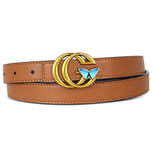 Relang Women's Belts with Gold Buckle, Fashion Waist Band, Elegant Ladies' Belt, Gift for Women Apricot 24-25 (Pant 0-00)