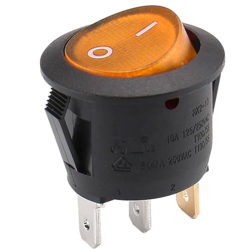 Interruptor Redondo Basculante De 3 Vias ON/OFF 6A interruptor auxiliar - controlador eléctrico vehículo - interruptor para botoneras - interruptor con testigo luminoso - Luz naranja