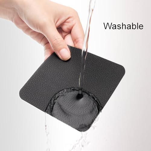 Myir JUN Coasters Glass Coasters set of 12 4 inch Double Sided Faux Leather Coaster Waterproof Non-slip Easy to Clean with Coaster Holder(Black) - Image 2