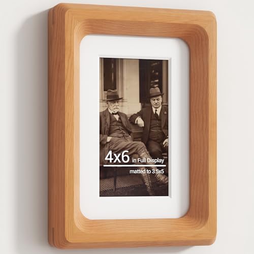 Heimlove 4x6 Picture Frames Natural Cherry,Original Wood Hand Make Crafted Photo Frame with Mat to 3 x 5 Graduation Picture Display,Family Picture,Wedding Picture Tabletop & Wall Decoration
