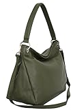 handtasche damen leder AMBRA Moda Damen echt Ledertasche Handtasche Schultertasche Beutel Shopper Umhängtasche GL002 Viele Farben (Oliv Grün)