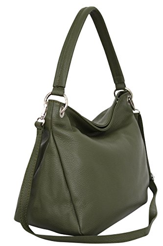 AMBRA Moda Damen echt Ledertasche Handtasche Schultertasche Beutel Shopper Umhängtasche GL002 Viele Farben (Oliv Grün) Cover