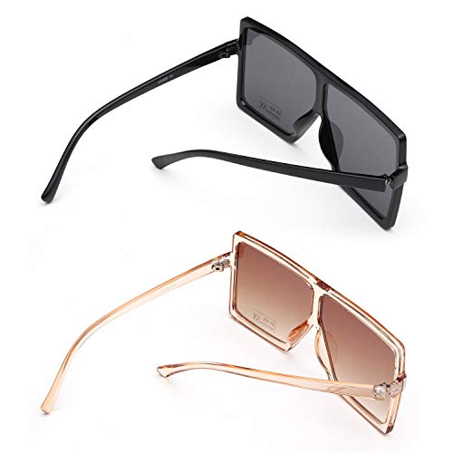 Grfisia Square Oversized Sunglasses For Women Men Flat Top Fashion Shades (2Pcs-Black-Orange, 2.56) #TOP2