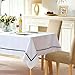 EHouseHome Heavy Duty Fabric Tablecloth with Black Border-Waterproof/Wrinkle Free/Stain Resistant/Oil Proof-for Dining,Indoor&Outdoor,Wedding,Holiday,Rectangle 60x84Inch,White