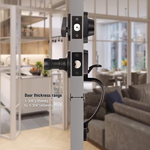 Knobwell Front Door Handle And Deadbolt Set, Oil Rubbed Bronze Front Door Lock Set With Reversible Handle Lever, Modern Single Cylinder Deadbolt Front Door Entry Lock, Front Door Handles And Locks #TOP3
