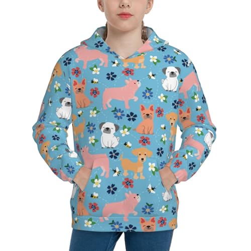 Cute Colorful Puppy Kids Pullover Hoodies Boys Sweatshirts Girls Athletic Clothes with Pocket