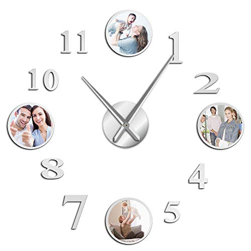Cornice fotografica fai da te grande orologio da parete personalizzato foto decorativa soggiorno orologio familiare immagini personalizzate cornice grande orologio argento 47 pollici (120cm)