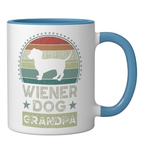 Taza de cerámica azul/blanca Wiener Dog Grandpa 11oz miniatura 2
