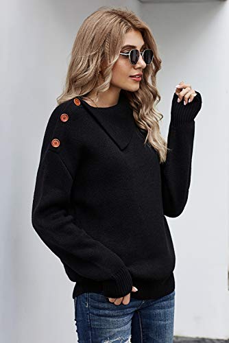 Necooer Women's Sweaters Casual Long Sleeve Pullover Knit Sweater Tops with Button Decoration (Large, Black)3