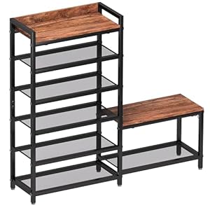   Shoe-Rack-Bench-6-Tier-Shoes-Rack-for-Front-Door-Entrance-Closet-Entryway-Shoe-Storage-Organizer-with-Seat-Made-by-Wood-Metal-Equipment-Multi-Functional-Hooks