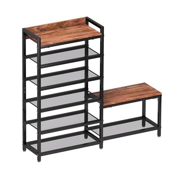   Shoe-Rack-Bench-6-Tier-Shoes-Rack-for-Front-Door-Entrance-Closet-Entryway-Shoe-Storage-Organizer-with-Seat-Made-by-Wood-Metal-Equipment-Multi-Functional-Hooks