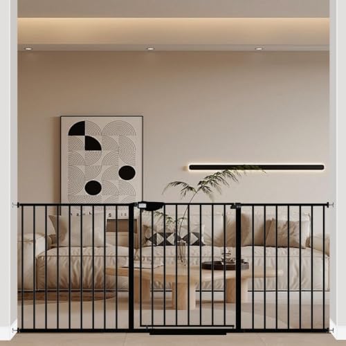 Image of WAOWAO Triple Lock Baby Gate 68.11-75.98 inch Extra Wide Metal 30 inch Tall Black