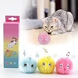 3 Stück Katzenbälle Interaktives Katzenspielzeug Ball mit Sound Kätzchenspielzeug Plüsch Balle, Interaktives Spielzeug Katzenball mit lebensechte Tiergeräusche für Katze