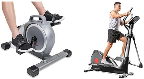 Sunny Health & Fitness Under Desk Mini Exercise Cycle Bike + Sunny Health & Fitness Pre-Programmed Elliptical Trainer - SF-E320001, Black