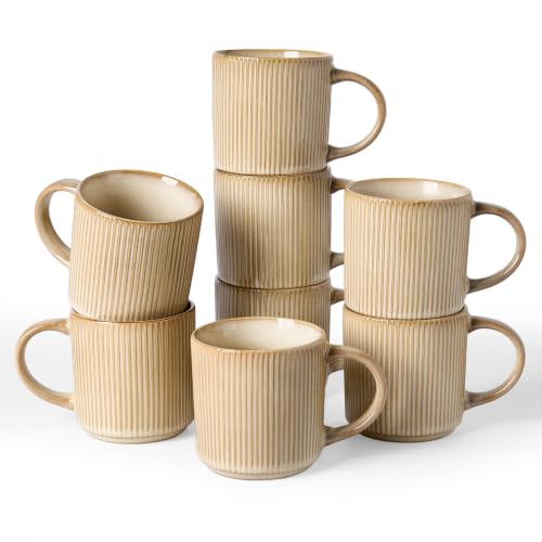 famiware Coffee Mug Set of 8, Star 12 oz Ceramic Mugs Cups Set with Handle