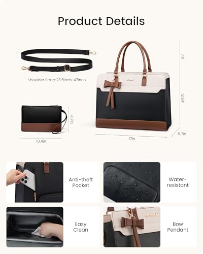Image of LOVEVOOK Laptop Tote Bag for Women,Leather Work Bag with Tumbler Holder