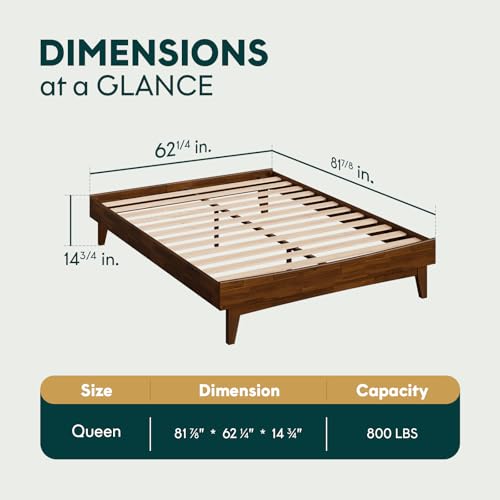 Bme Catherine Queen Platform Bed Frame, Modern Bed Frame Without Headboard, Wooden Low Profile Bed Frame, Acacia Wood Platform Bed Frame, No Box Spring Needed, Supports up to 800lbs - Dark Chocolate - Thumbnail 2