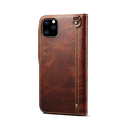 nincyee Couro Genuíno Carteira Capas para iPhone 11,Clássica Padrão de Cera de óleo Couro Capas Flip