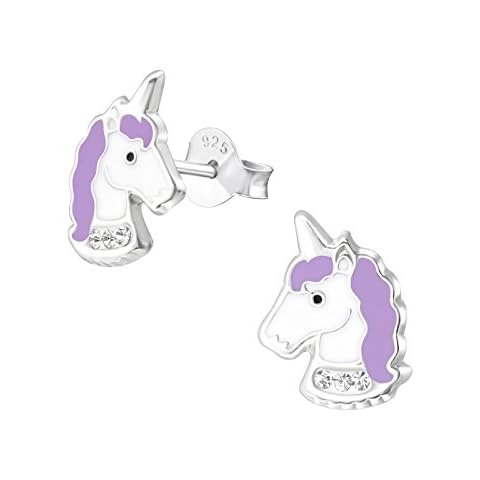 Laimons Pendientes infantiles para niñas y niños, diseño de unicornio morado claro con purpurina de plata de ley 925 Cover