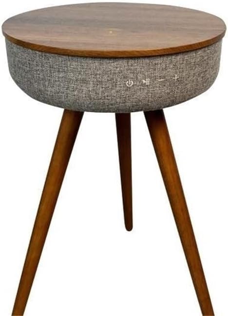 Round Smart Coffee Table, Smart Side Table with Speaker, Small Smart Bedside Table, Nightstand with USB Charging Port(Brown)