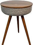 Round Smart Coffee Table, Smart Side Table with Speaker, Small Smart Bedside Table, Nightstand with USB Charging Port(Brown)