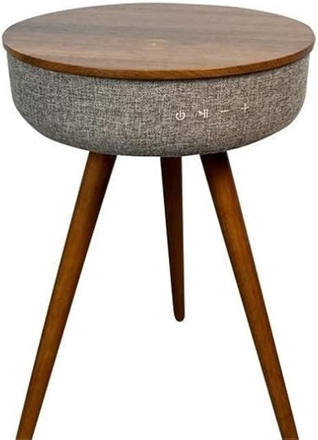 Table de café ronde intelligente, Table de côté intelligente avec haut-parleur, Petite table de chevet intelligente, table de nuit USB Port de recharge (Brown)