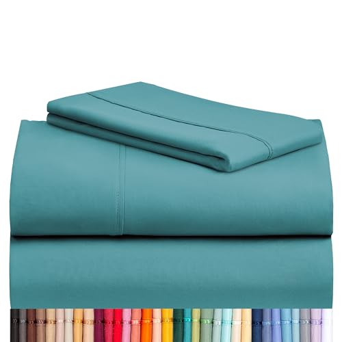 Image of LuxClub 3 PC Sheet Twin Size Sheet Set Bed Sheets Deep Pockets 18 inch Eco Friendly Wrinkle Free-Kids-Fitted Sheets Machine Washable Hotel Bedding Silky Soft - Teal Twin