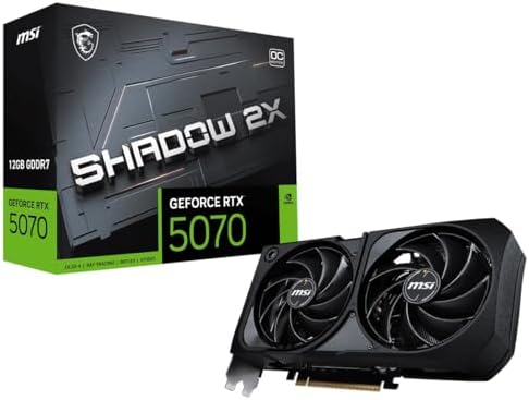 MSI NVIDIA GeForce RTX 5070 12G Shadow 2X OC Graphics Card – 12 GB GDDR7 (28 GB/s /192 Bits), PCIe 5.0 – Dual Fan (2 x TORX 5.0 Fans), HDMI 2.1b, DisplayPort 2.1b, SFF Ready