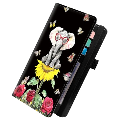 KUJKBFWJ Checkbook Wallet & Holder | Leather Cover for Duplicate/Side-Tear Checks | Slim Check Book Wallet Women & Men with Card Slots, Pen Loop | Premium Unisex Organizer, Elephant with Glasses