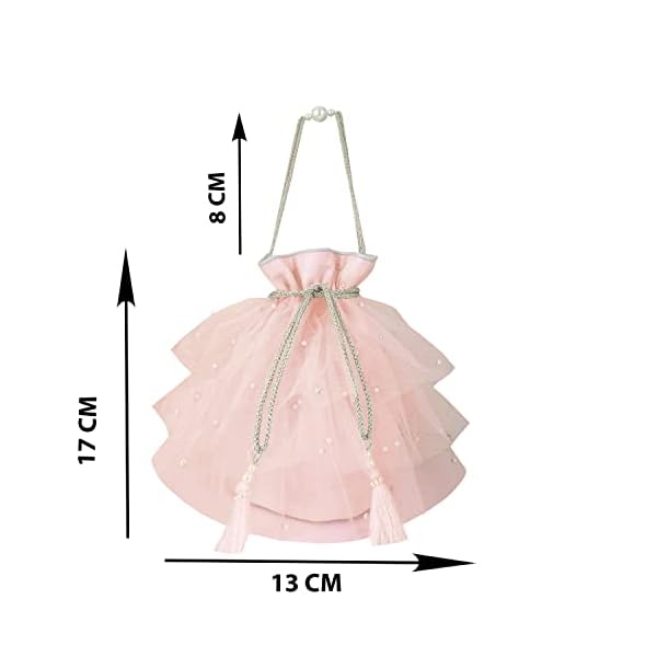 MASQ Embroidered Frill Potli Bag for Women and Girls, Handcrafted, Designer, Durable, Functional & Trendy with Ample Storage, Blue, Pink and Gold - Image 6