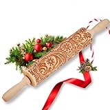 Christmas Gifts Wooden Embossed Rolling Pin for Baking, Stocking Stuffers Gifts for Women, Deep Engraved Embossing Rolling Pins with Snow Pattern Designs for Baking Cookies Stamps Roller DIY Tools