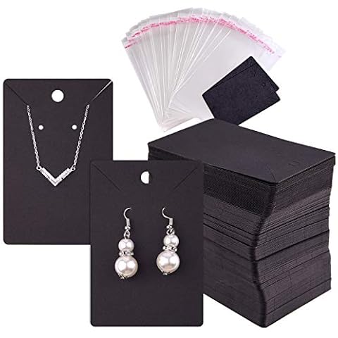 TUPARKA 120 Pcs Earring Display Card, Necklace Display Cards with120Pcs Self-Seal Bags,Earring Card Holder Blank Kraft Paper Tags for DIY Ear Studs and Earrings,3.5 x 2 Inches Cover