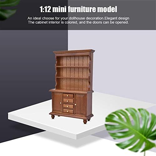Dollhouse Miniature Bookcase, 1:12 Mini Furniture Dollhouse Three-Layer Wooden Bookcase Cabinet with 4 Drawers Model Toy Home Decor(Brown)