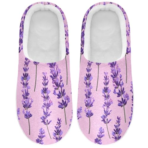 JUNZAN Sweet Lavender Hot Pink Mens Cotton Slipper Wide Memory Foam Hotel Slippers for Travel Christmas Presents 6-7