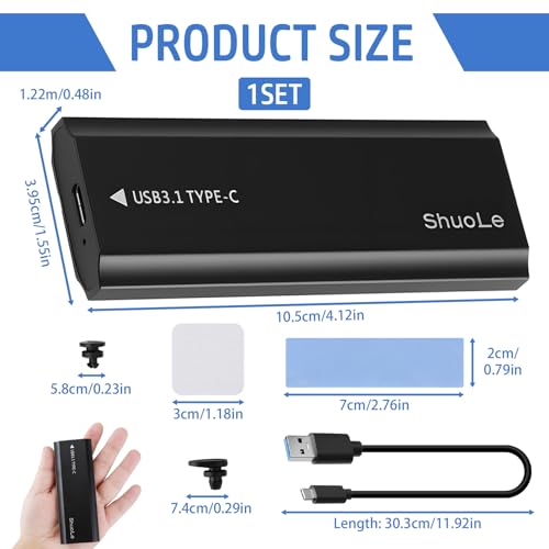 Carcasa SSD M.2 NVMe USB C 3.2 Gen 2 10Gbps, Caja Externa para Disco Duro PCIe m.2 y M+B Key 2230 2242 2260 2280 hasta 4TB, Adaptador M.2 a USB con UASP Trim, No Compatible con SATA - imagen 2
