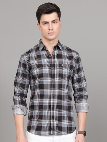 Image of Majestic Man Stylish Slim Fit Cotton Spread Collar Checked Casual Shirt