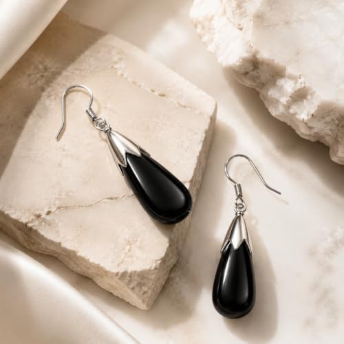 Natural Obsidian Earrings for Women Crystal Dangle Drop Birthstone Jewelry - 1