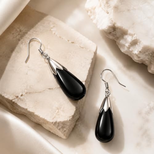 Natural Obsidian Earrings for Women Crystal Dangle Drop Birthstone Jewelry