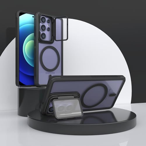 Image of Pirum Back Cover for Samsung Galaxy S26 Ultra Magnetic Wireless Charging with Lens Cover Kickstand - Black