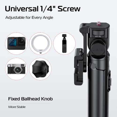 Image of ULANZI MT-70 Extendable Tripod, 63 inch Selfie Stick With 2 Phone Clips, 360 Rotate Dual Camera Stand for iPhone Sony Canon GoPro, Lightweight for Travel | 360 Rotate, Two Clips as Teleprompter, Cold Shoe, Camera Holder Extendable Tripod for iPhone Pocket 4 Luna Nano