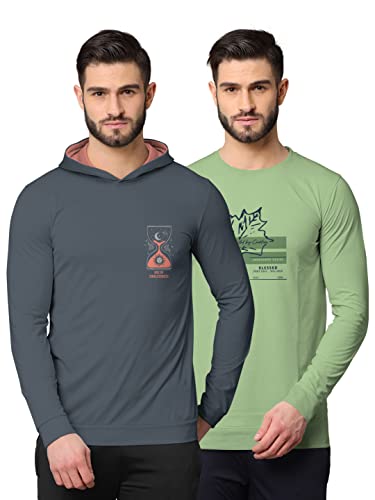 Image of BULLMER Mens Regular Fit Printed Fullsleeve Hooded Sweatshirts - Pack of 2