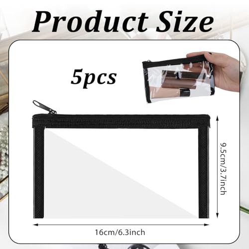 5 Pcs Small Clear Makeup Pouches, Waterproof Cosmetic Bag with Zipper Portable Cosmetic Case Travel Organizer Kit Storage Holder for Purse Lipstick Travel Makeup Bathroom Vacation Organizing (Black)2