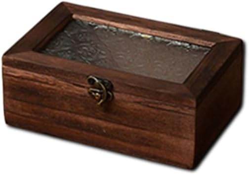 Vintage Wooden Storage Box with Glass Lid, Memory Box Decorative Storage Cabinet Desktop Box Jewelry Display Case