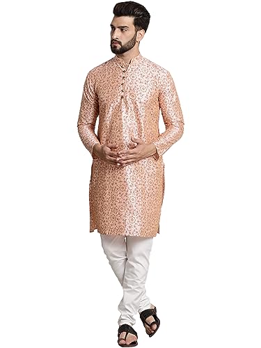 Image of SOJANYA (Since 1958 Men's Silk Blend Printed Kurta and Churidar Pyjama Set