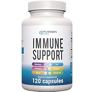 6 in 1 Immune Support 120 Capsules with Powerful Blend of Elderberry, Echinacea, Ginger, Vitamin C 650mg, Vitamin D3 5000 IU & Zinc Picolinate 30mg- Immune Booster Supplement for Adults and Kids